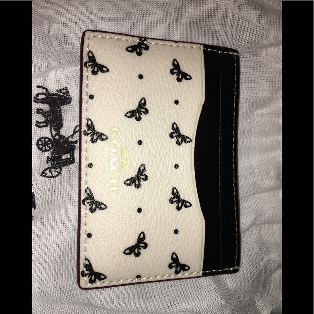 BNWT Coach card holder/ cream w/Black bows